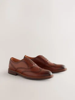 Schoenen|Formele Schoenen*Next - Oxford Wingcap Leather Shoes Lichtbruin