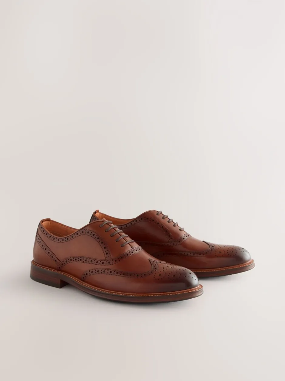Schoenen|Formele Schoenen*Next - Oxford Wingcap Leather Shoes Lichtbruin