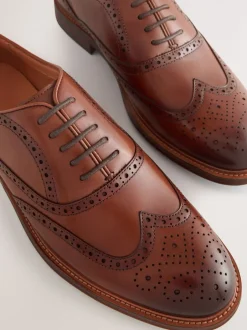Schoenen|Formele Schoenen*Next - Oxford Wingcap Leather Shoes Lichtbruin