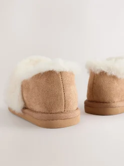 Pantoffels|Next Lichtbruin - Pantoffels van imitatiebont