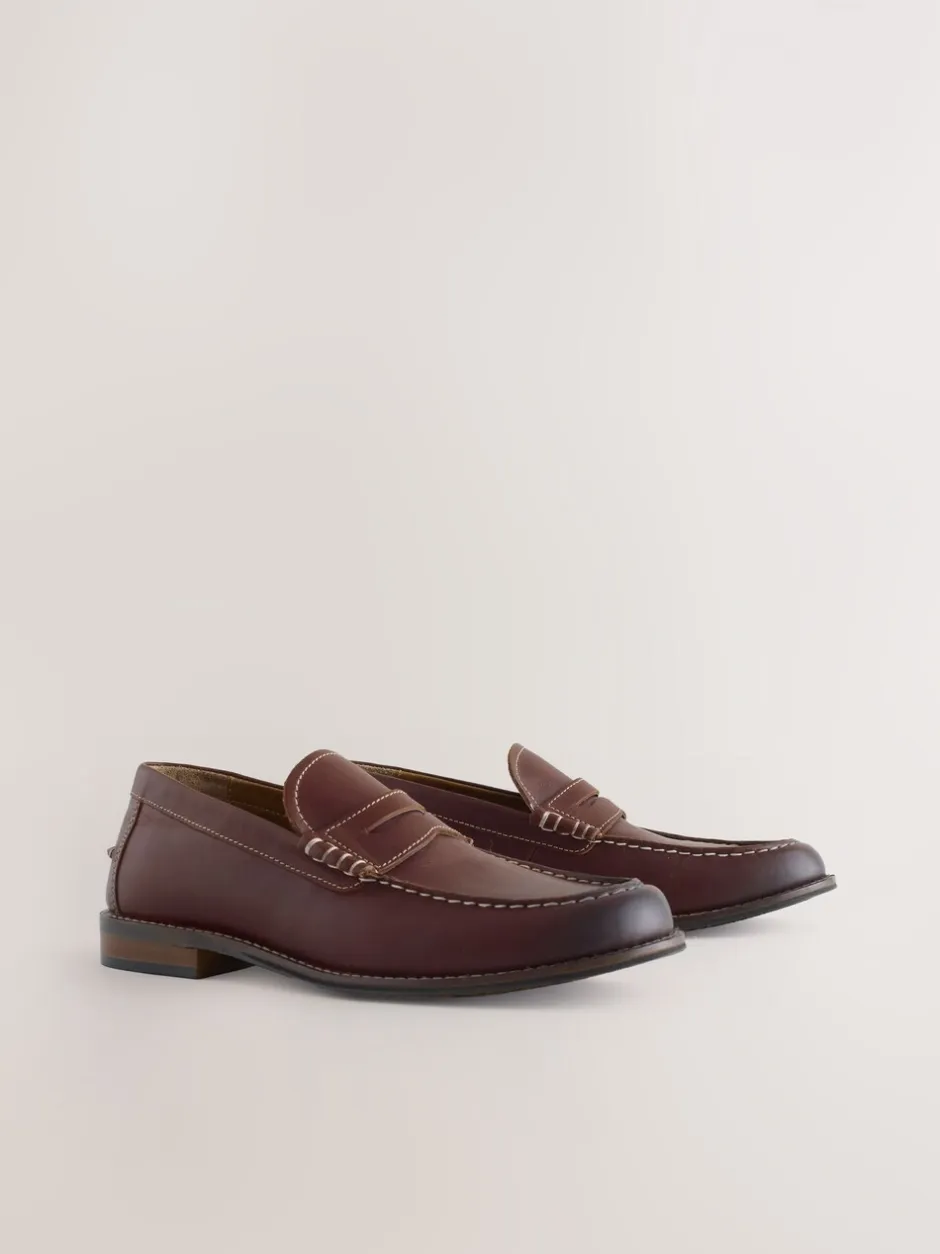 Schoenen|Formele Schoenen*Next Lichtbruin - Penny-loafers met contrasterende stiksels