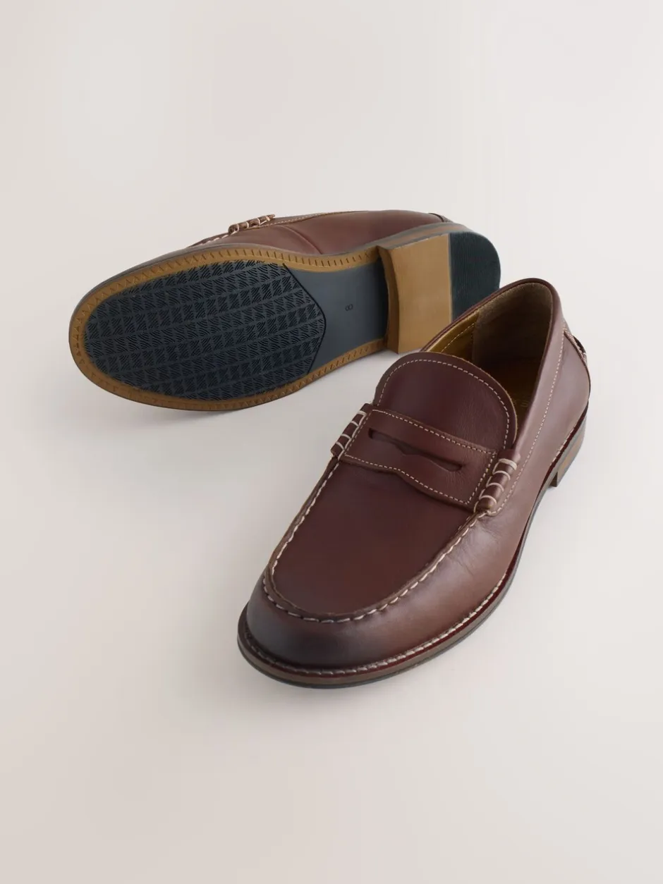 Schoenen|Formele Schoenen*Next Lichtbruin - Penny-loafers met contrasterende stiksels