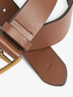 Riemen En Bretels|Polo Ralph Lauren - - Saddle leren riem met logo Lichtbruin