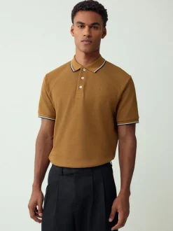 Poloshirts|Next Lichtbruin - Regular fit poloshirt met korte mouwen en contrasterende randen