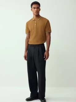 Poloshirts|Next Lichtbruin - Regular fit poloshirt met korte mouwen en contrasterende randen