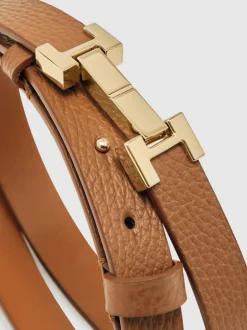 Ceintuurs*Reiss - - Leren Hayley riem met vierkant scharnier Lichtbruin