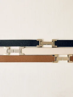 Ceintuurs*Reiss - - Leren Hayley riem met vierkant scharnier Lichtbruin