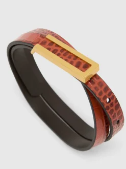 Ceintuurs*Reiss - Bronya Leather Crocodile-Effect Belt Lichtbruin