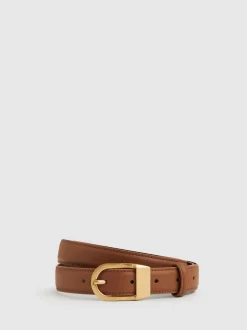 Ceintuurs*Reiss - Hazel Leren Riem met Gebogen Gesp Lichtbruin