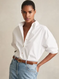 Ceintuurs*Reiss - Hazel Leren Riem met Gebogen Gesp Lichtbruin