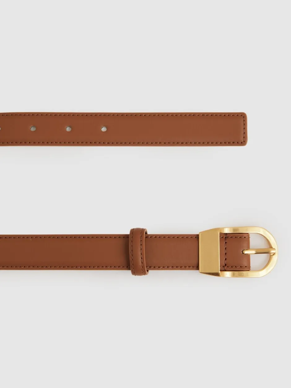 Ceintuurs*Reiss - Hazel Leren Riem met Gebogen Gesp Lichtbruin