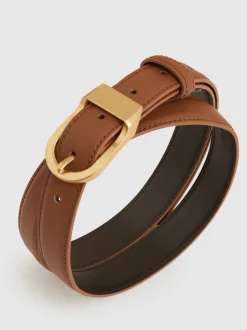Ceintuurs*Reiss - Hazel Leren Riem met Gebogen Gesp Lichtbruin