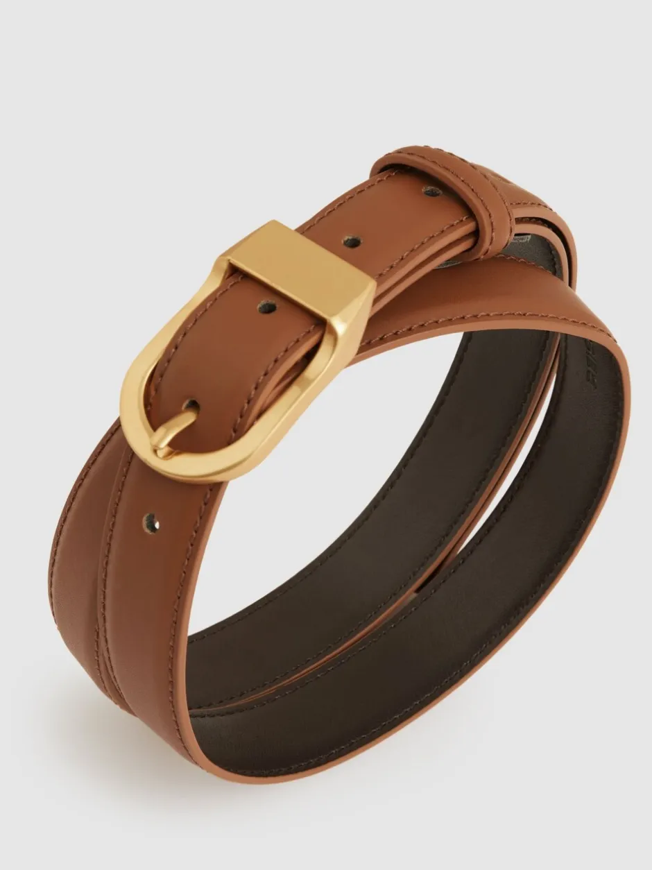 Ceintuurs*Reiss - Hazel Leren Riem met Gebogen Gesp Lichtbruin