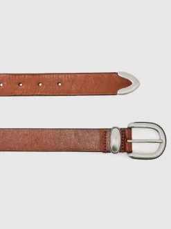 Riemen En Bretels*Reiss - Jonny Leather Western Belt Lichtbruin