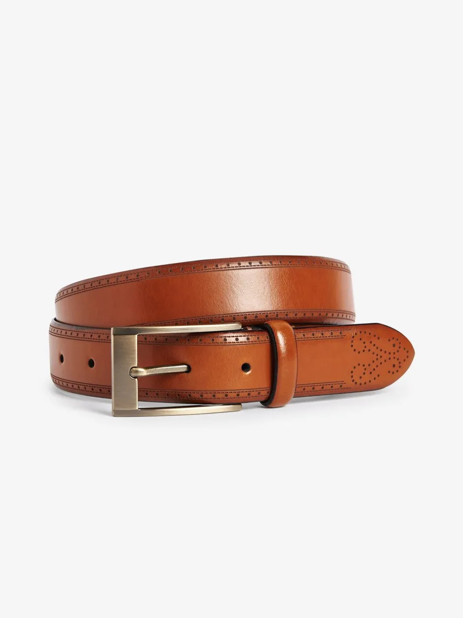 Riemen En Bretels|Next Lichtbruin - Signature - Leren brogueriem