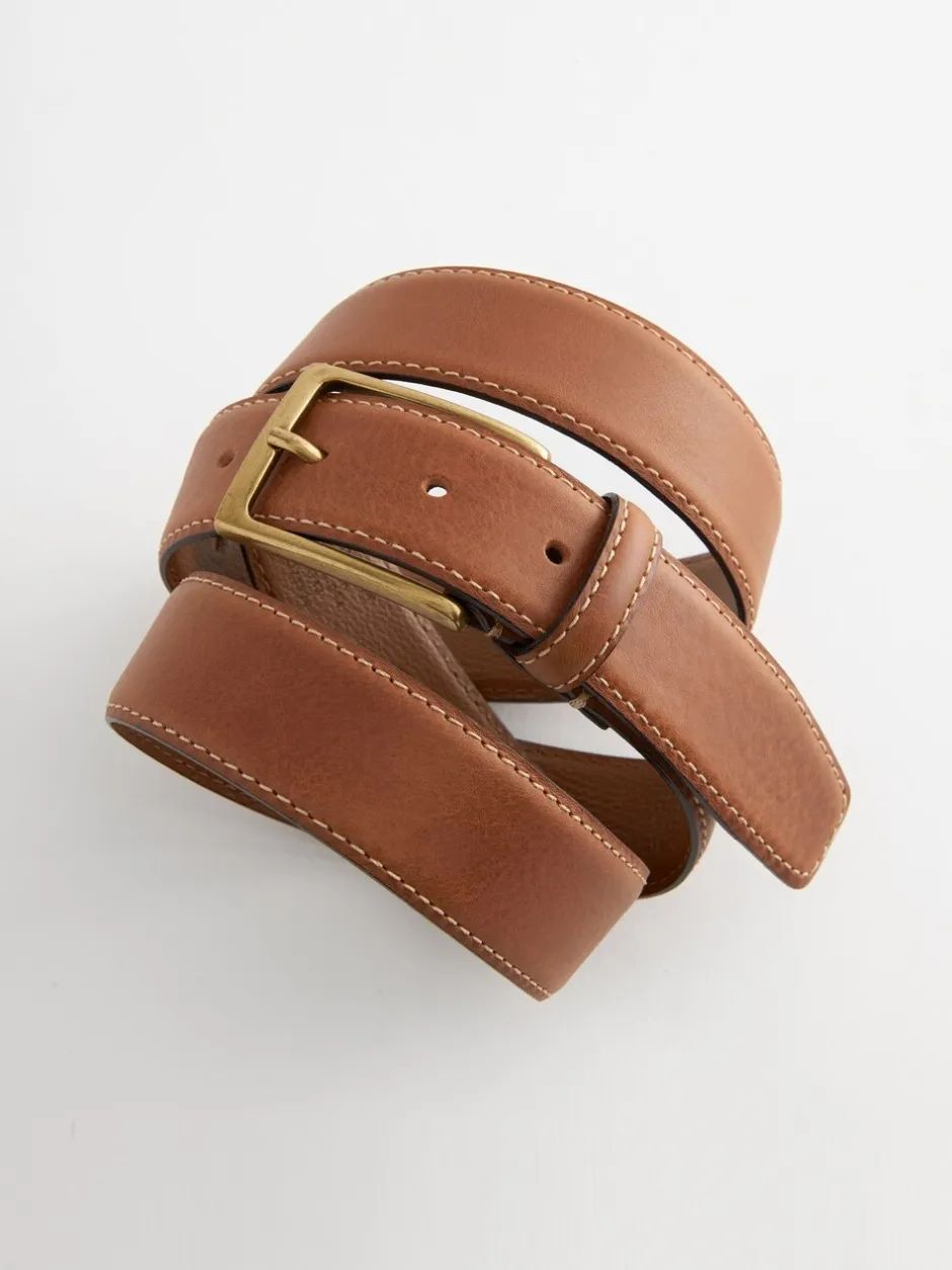 Riemen En Bretels*Next Lichtbruin - Signature leren riem met contrastnaden