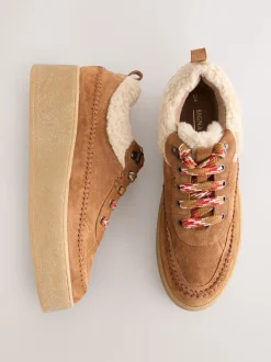 Lage Schoenen|Next Lichtbruin - Signature Premium Leather Hiker Wedge Trainers
