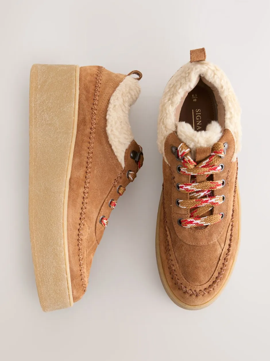 Lage Schoenen|Next Lichtbruin - Signature Premium Leather Hiker Wedge Trainers