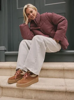 Lage Schoenen|Next Lichtbruin - Signature Premium Leather Hiker Wedge Trainers