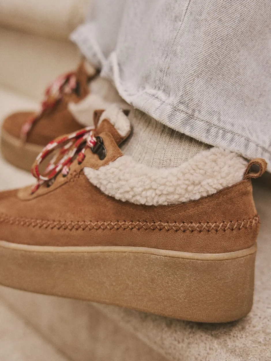 Lage Schoenen|Next Lichtbruin - Signature Premium Leather Hiker Wedge Trainers