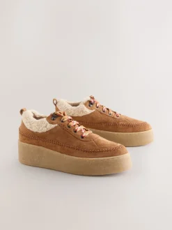Lage Schoenen|Next Lichtbruin - Signature Premium Leather Hiker Wedge Trainers
