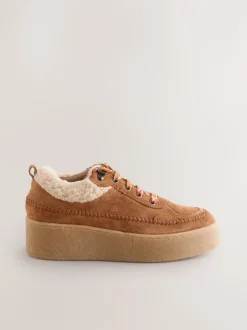 Lage Schoenen|Next Lichtbruin - Signature Premium Leather Hiker Wedge Trainers