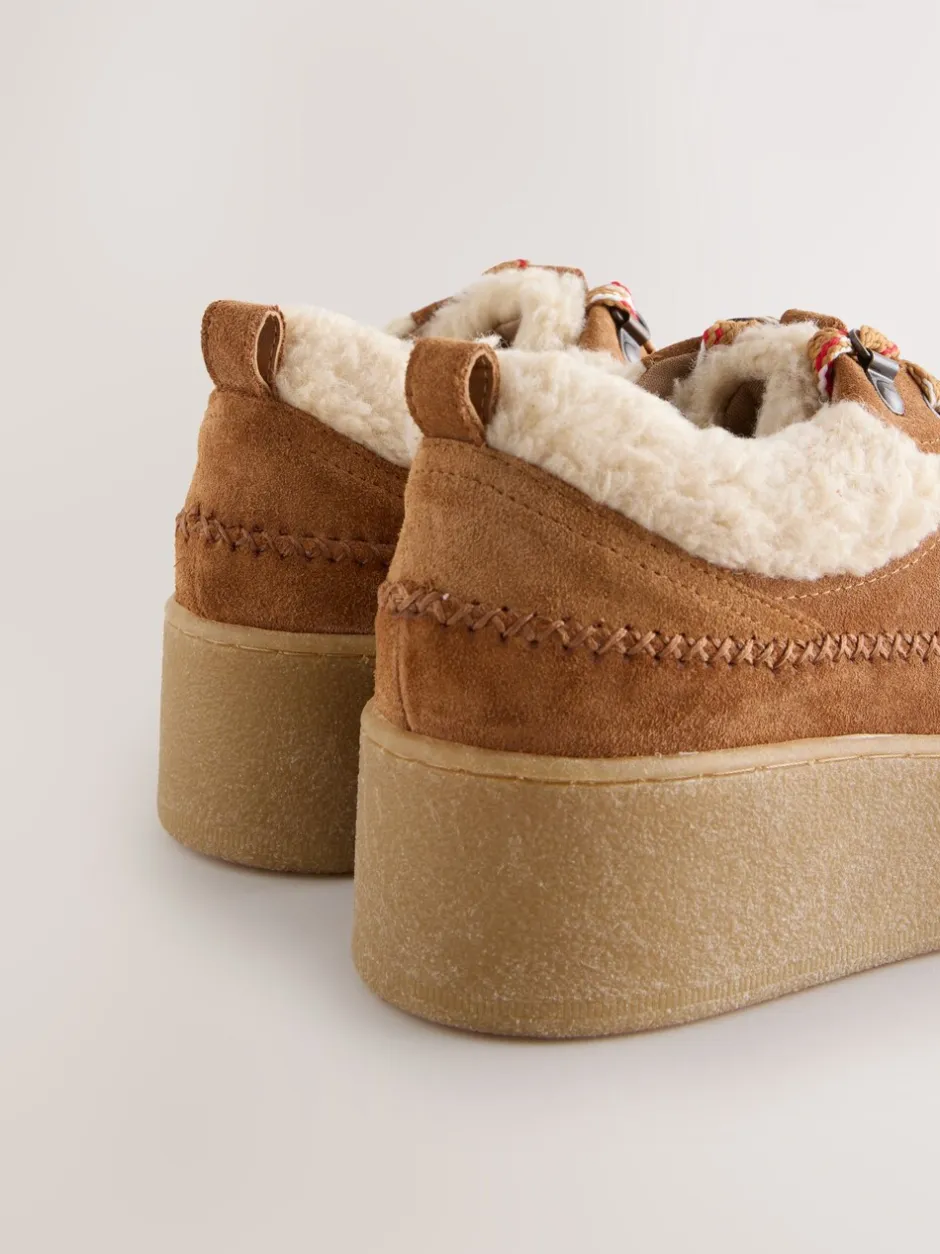 Lage Schoenen|Next Lichtbruin - Signature Premium Leather Hiker Wedge Trainers