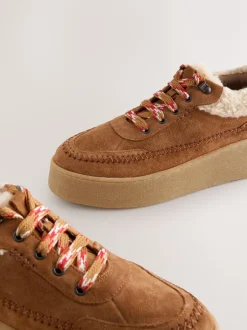 Lage Schoenen|Next Lichtbruin - Signature Premium Leather Hiker Wedge Trainers