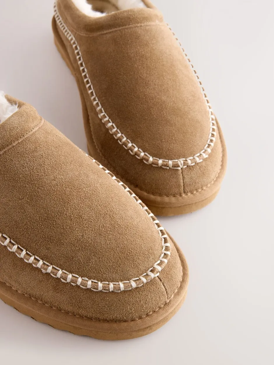 Pantoffels|Loungewear*Next - Signature Suede Stitch Detail Slippers Lichtbruin