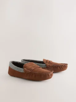 Pantoffels*Next - Signature Suede Fabric Trim Moccasin Slippers Lichtbruin