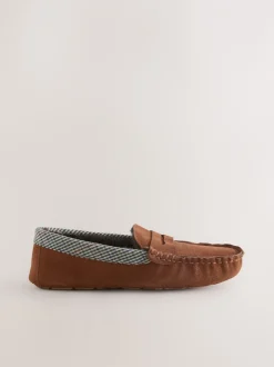 Pantoffels*Next - Signature Suede Fabric Trim Moccasin Slippers Lichtbruin