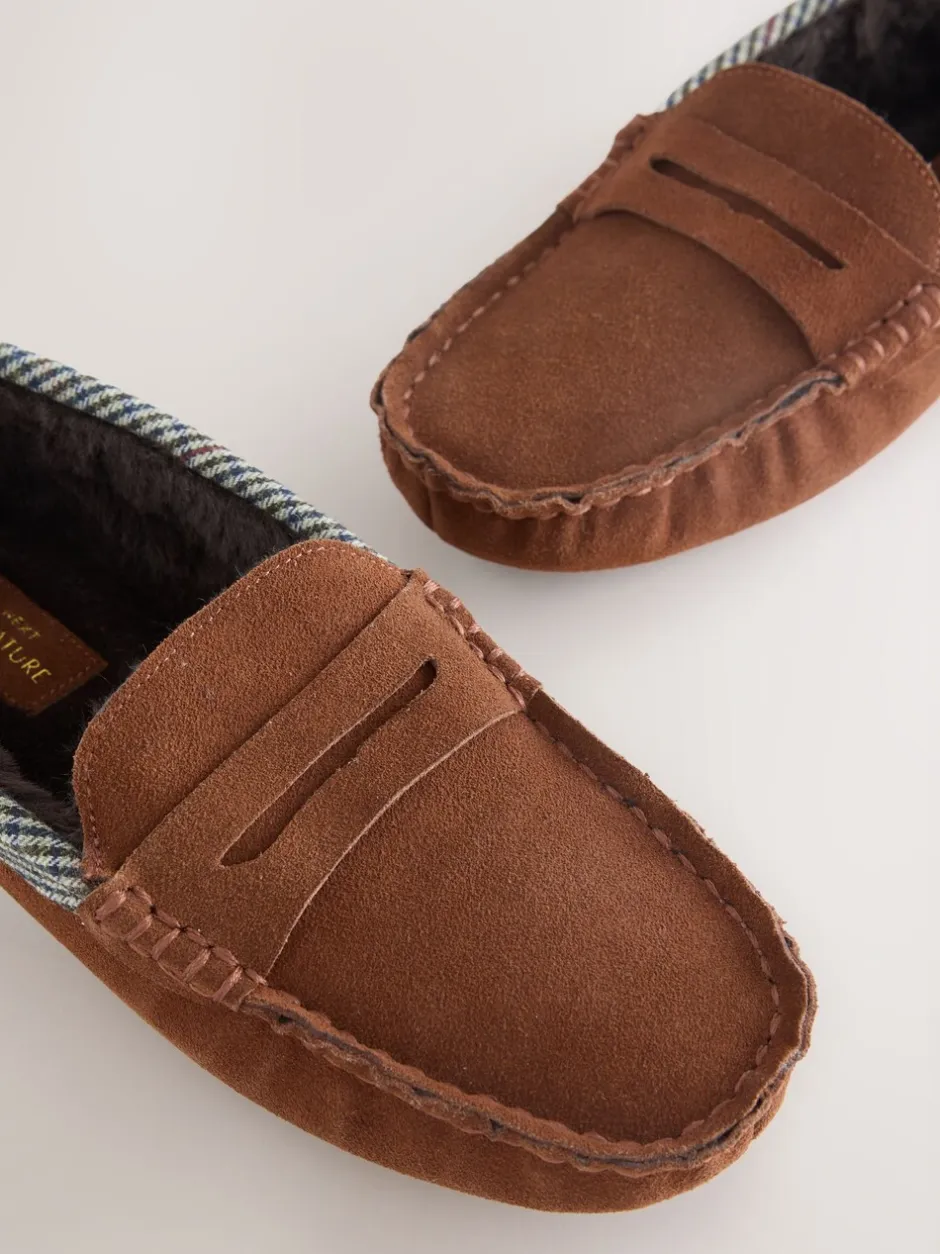 Pantoffels*Next - Signature Suede Fabric Trim Moccasin Slippers Lichtbruin