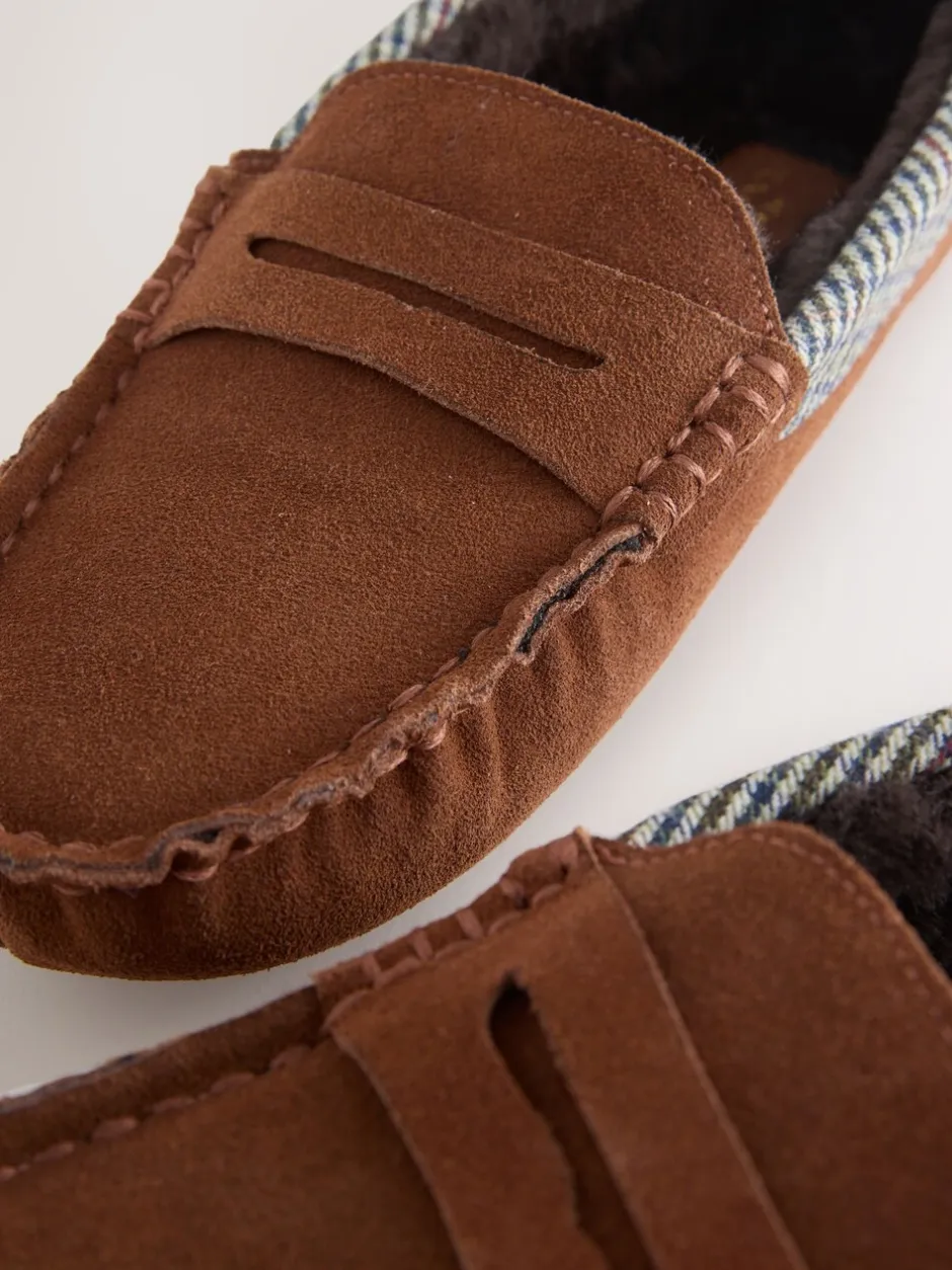 Pantoffels*Next - Signature Suede Fabric Trim Moccasin Slippers Lichtbruin