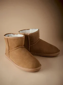 Pantoffels*Next - Signature Suede Slipper Boots with Faux Fur Lining Lichtbruin
