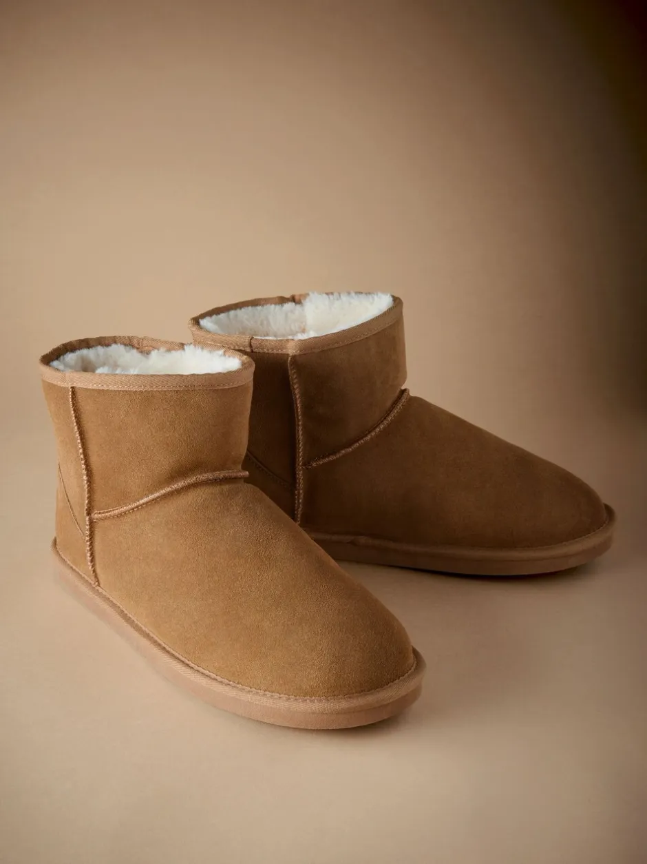 Pantoffels*Next - Signature Suede Slipper Boots with Faux Fur Lining Lichtbruin