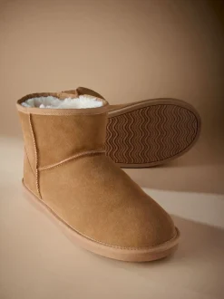 Pantoffels*Next - Signature Suede Slipper Boots with Faux Fur Lining Lichtbruin