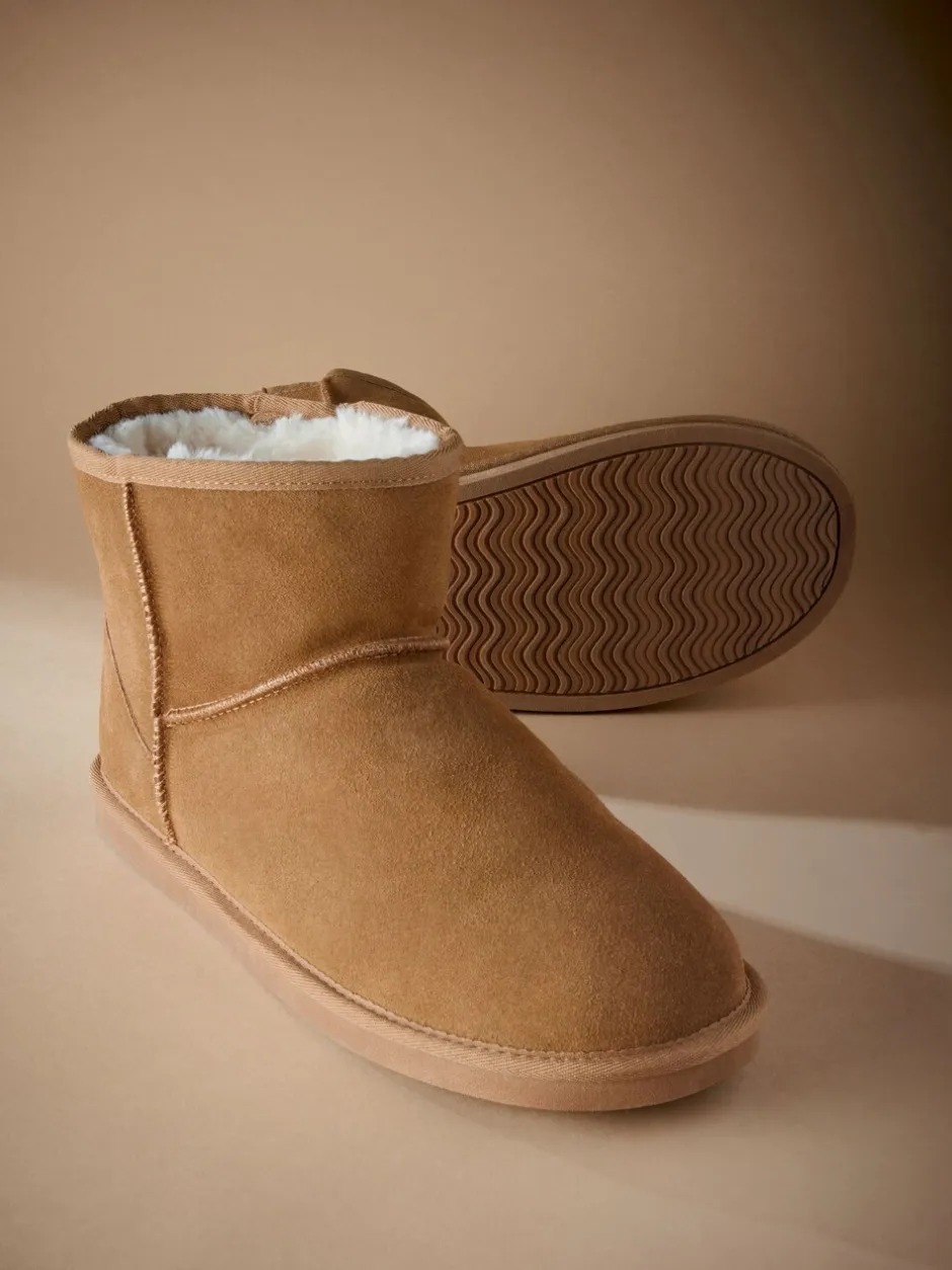 Pantoffels*Next - Signature Suede Slipper Boots with Faux Fur Lining Lichtbruin
