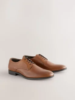 Formele Schoenen|Schoenen|Next - Standaard pasvorm - Egaal leren derbyschoenen Lichtbruin