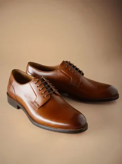 Formele Schoenen|Next - Standaard pasvorm - Signature - Derby-schoenen met leren zool Lichtbruin