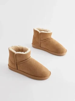 Pantoffels|Loungewear|Next - Suède pantoffellaarsjes met voering van imitatiebont Lichtbruin