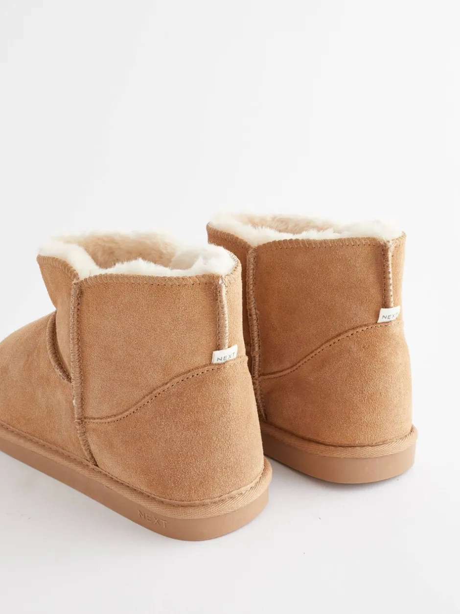 Pantoffels|Loungewear|Next - Suède pantoffellaarsjes met voering van imitatiebont Lichtbruin