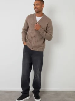 Gebreide Kleding*Threadbare - Knitted V-Neck Cardigan Lichtbruin