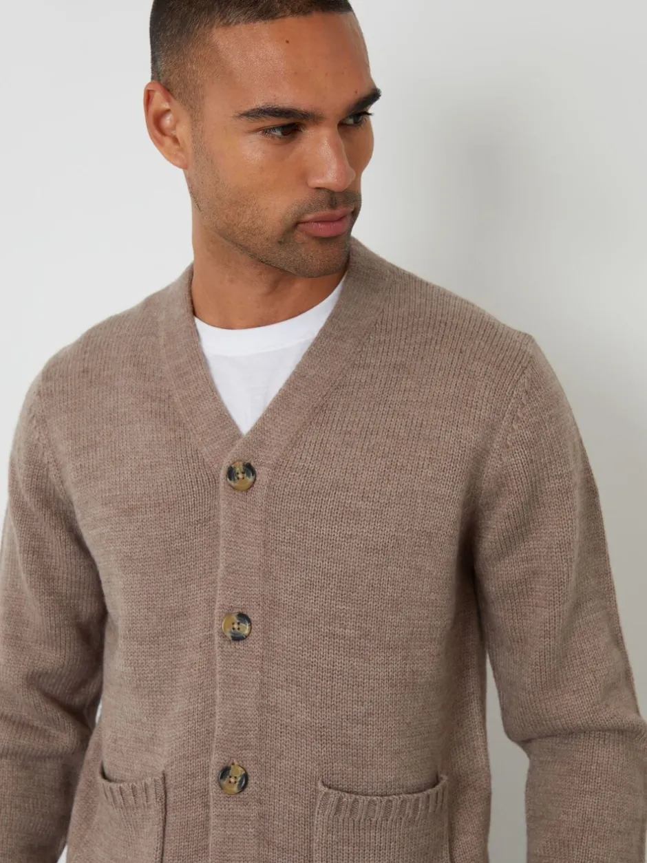 Gebreide Kleding*Threadbare - Knitted V-Neck Cardigan Lichtbruin