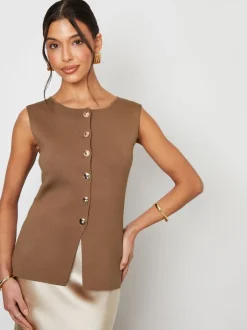 Kostuums En Werkkleding|Threadbare Lichtbruin - Ribbed Knitted Waistcoat