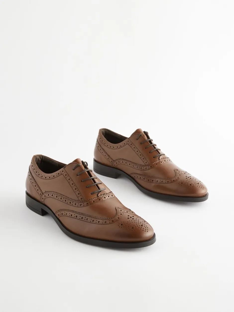 Schoenen|Formele Schoenen*Next - Wijde pasvorm - Leren Oxford brogues Lichtbruin