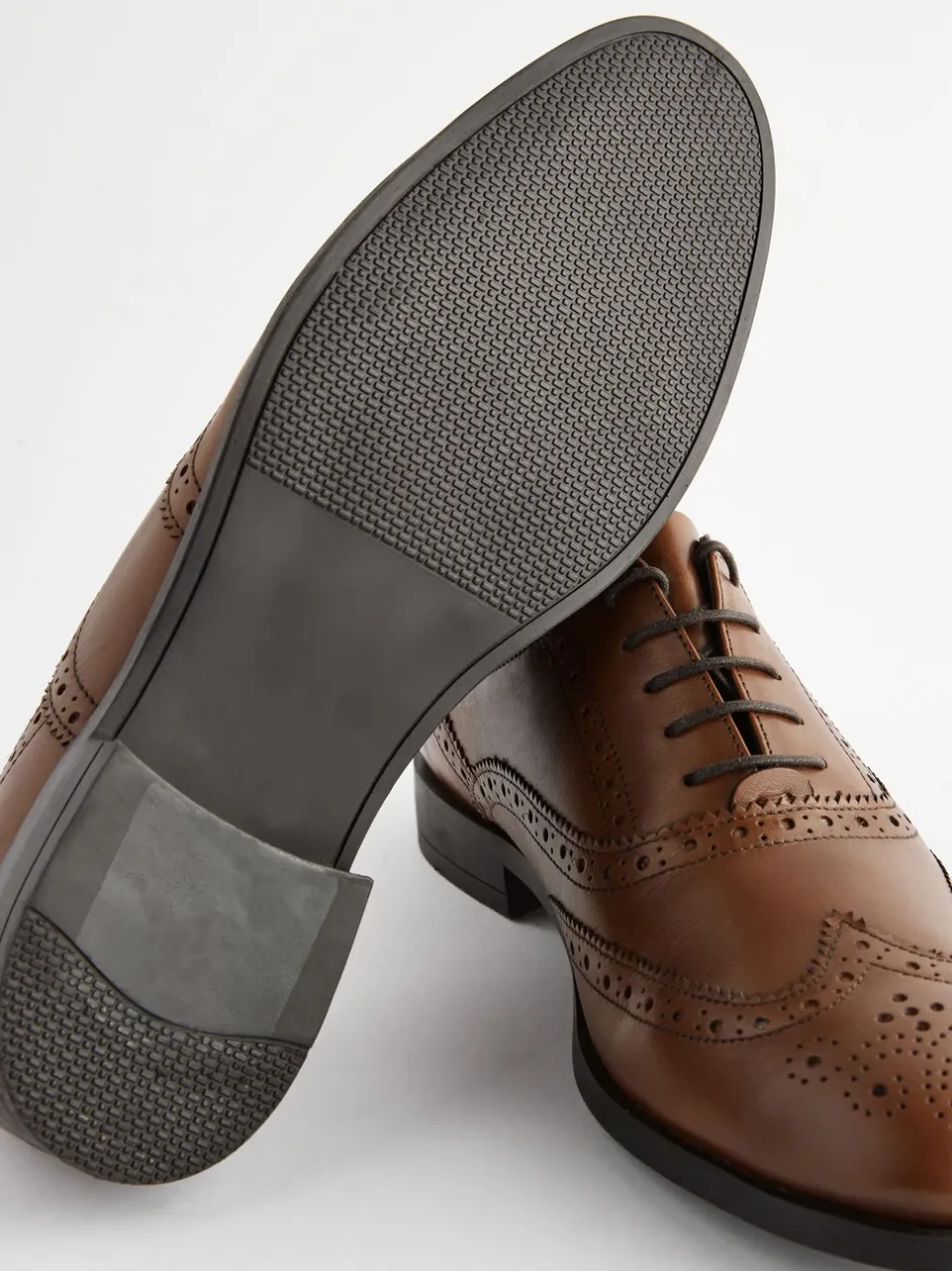 Schoenen|Formele Schoenen*Next - Wijde pasvorm - Leren Oxford brogues Lichtbruin