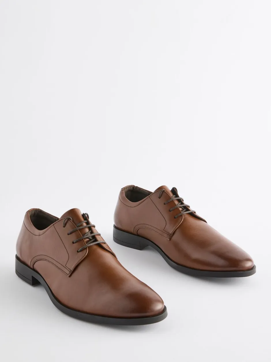 Schoenen|Formele Schoenen|Next - Wijde pasvorm - Egaal leren derbyschoenen Lichtbruin