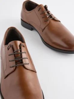 Schoenen|Formele Schoenen|Next - Wijde pasvorm - Egaal leren derbyschoenen Lichtbruin