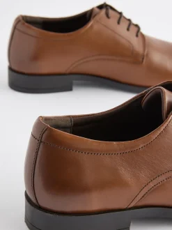 Schoenen|Formele Schoenen|Next - Wijde pasvorm - Egaal leren derbyschoenen Lichtbruin