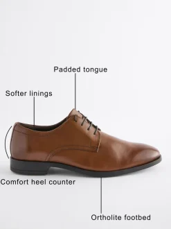 Schoenen|Formele Schoenen|Next - Wijde pasvorm - Egaal leren derbyschoenen Lichtbruin